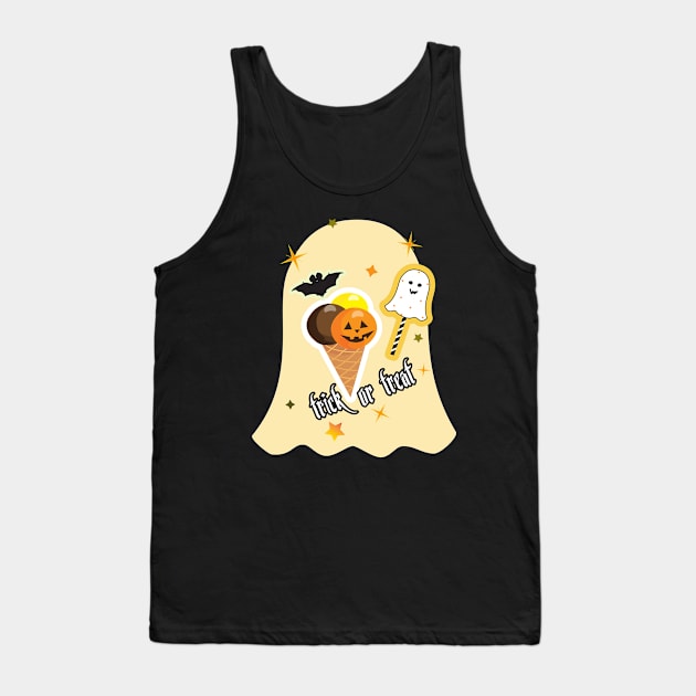 Pumpkin Ice Cream with Waffle Cone and Cute ghost Halloween Holiday cartoon characters sticker Tank Top by sofiartmedia